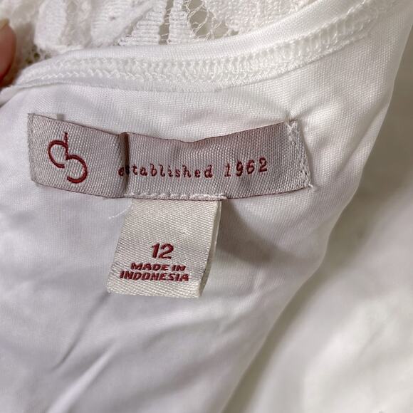 Womens DB Floral Lace Shift Dress Zip Up Lined White Sweet Flared Short Slv  12 - Picture 12 of 13